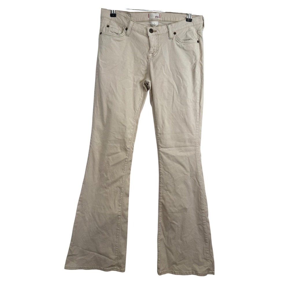 Piper Womens Cream Beige Corduroy Flare Leg Pants Size 9 Low Rise Fine Wale